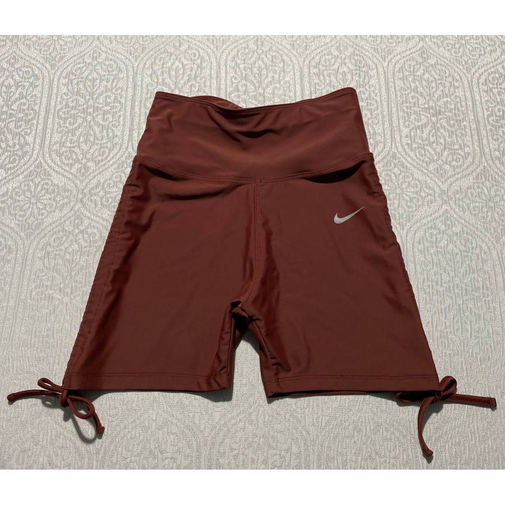 Nike Pro Dri-Fit High Waisted Biker Shorts Rust Orange Ruched Side Womens XS